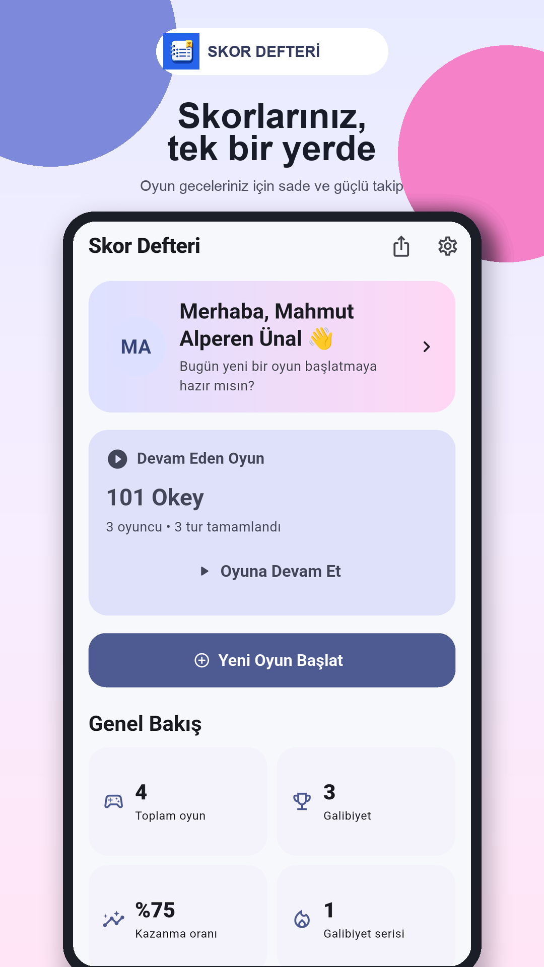 Skor Defteri ekran görüntüsü 1