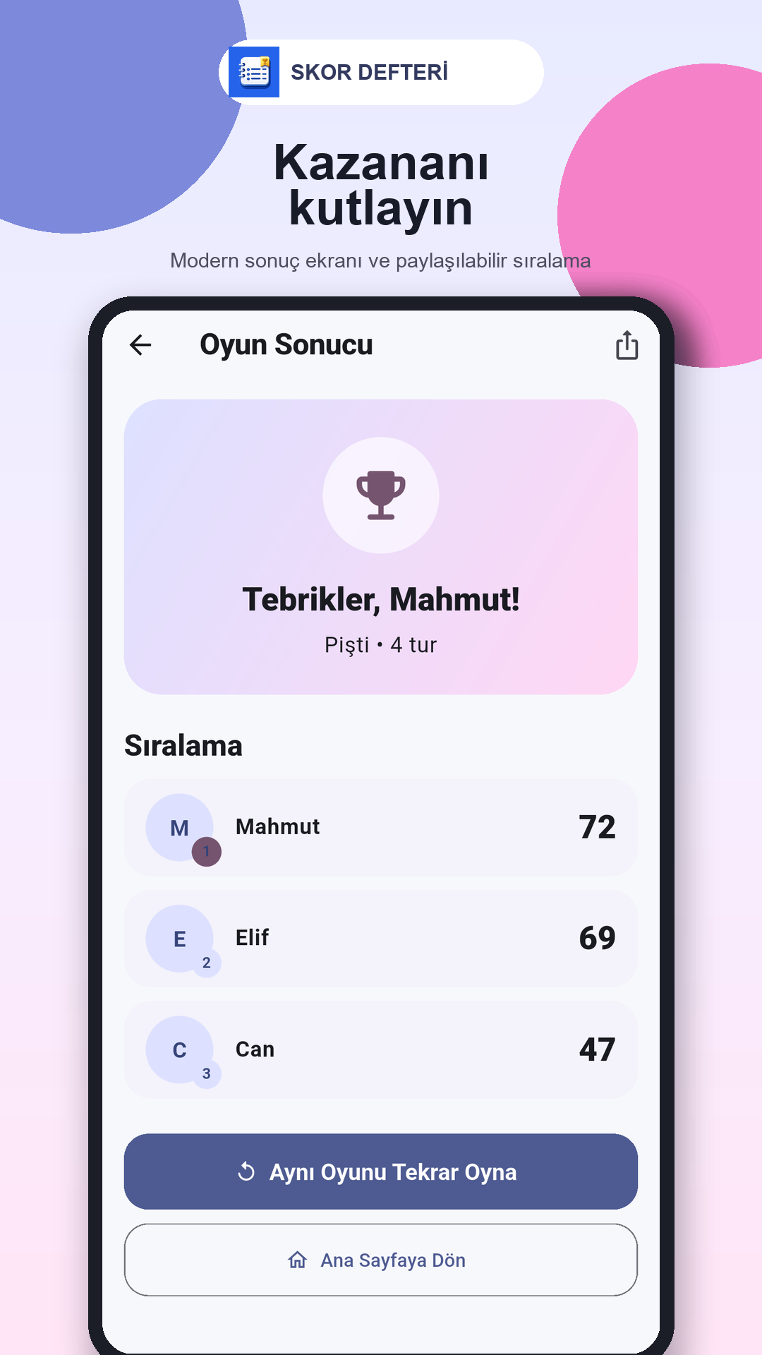 Skor Defteri ekran görüntüsü 4
